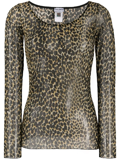 Dolce & Gabbana Sheer Leopard-print Top In Yellow