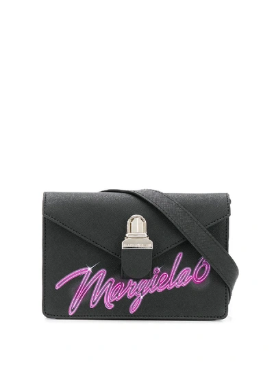 Mm6 Maison Margiela Small Logo Print Shoulder Bag In Black