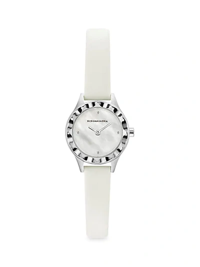 Bcbgmaxazria Classic Mother-of-pearl Silvertone Stainless Steel Leather-strap Watch