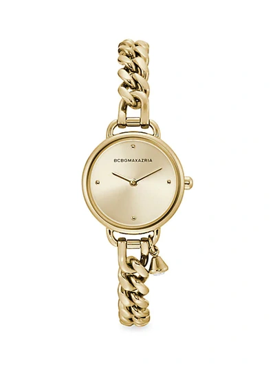 Bcbgmaxazria Ladies Round Goldtone Stainless Steel Chain Bracelet With Crystal Charm Watch, 26mm