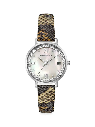 Bcbgmaxazria Classic Stainless Steel Python-embossed Leather-strap Watch