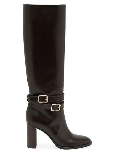 Gianvito Rossi Women's Manor Buckle Knee-high Leather Boots In Mocha