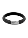 ZEGNA LEATHER & STERLING SILVER LOGO BRACELET,0400012778753