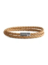 ZEGNA STERLING SILVER & BRAIDED LEATHER DOUBLE-WRAP BRACELET,0400012778719