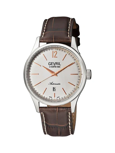 Gevril Five Points Stainless Steel Leather Strap Watch