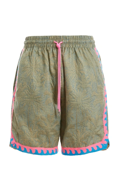 Just Don Islanders Cotton-jacquard Shorts In Green