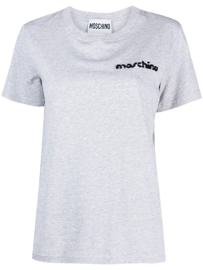 Moschino Logo Embroidery Melange T-shirt In Grey