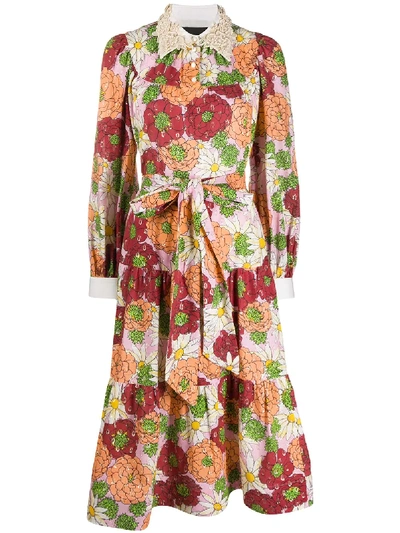 Marc Jacobs Floral Print Silk Dress In Pink