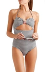 Marysia Antibes Flower Cutout Scalloped Gingham Halterneck Swimsuit In Black
