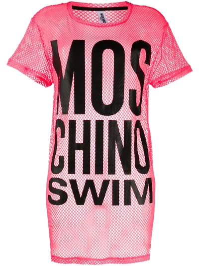 Moschino Swim Logo Mesh T-shirt In Pink