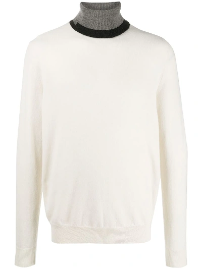 Maison Margiela Colour Block Cashmere High-neck Sweater In White