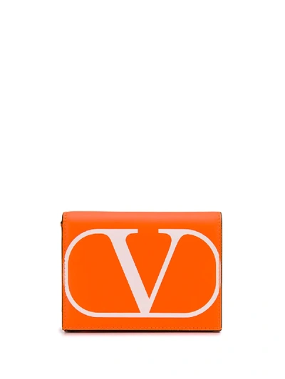 Valentino Garavani Vring Flap Coin Purse In Orange