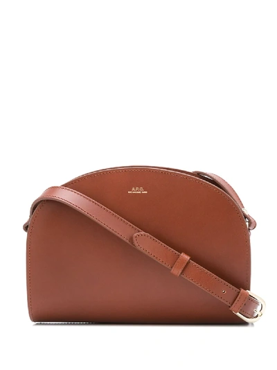 Apc Sac Demi Lune  Brown Leather  Crossbody Bag With Logo A.p.c Woman