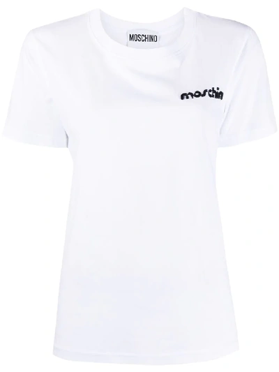 Moschino Logo Embroidery T-shirt In White In 1001 Fantasy Print White