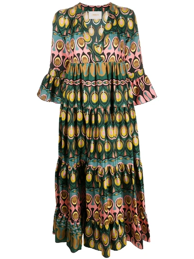 La Doublej Jennifer Jane Abstract-print Silk Midi Dress In Green