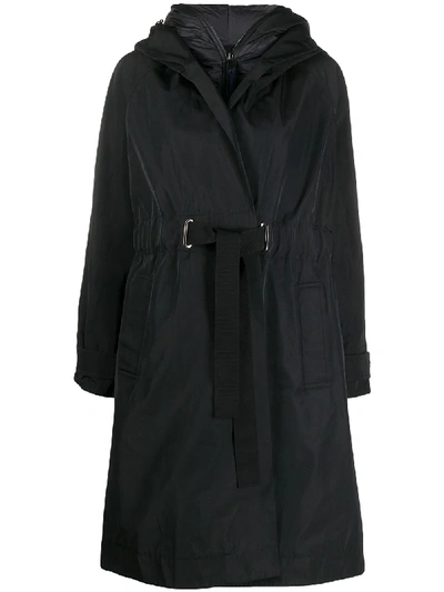 Moncler Belted Hooded Coat In Black