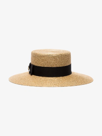 GUCCI NEUTRAL STRAW BOATER HAT,4546673HA2812980519