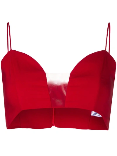 Loulou Sheer-panel Cropped Top In Red