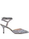 STUART WEITZMAN ANKLE-STRAP GLITTER PUMPS