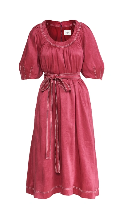 Aje Rebellion Belted And Linen And Silk-blend Midi Dress In Red