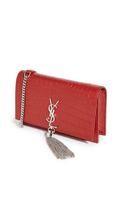 Pre-owned Ysl Red Embossed Kate Wallet On A Chain