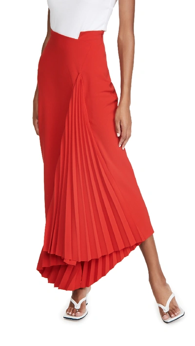 A.w.a.k.e. Asymmetric Pleated Cady Maxi Skirt In Red