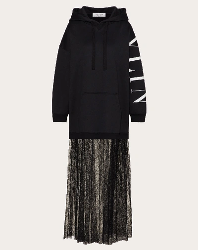 Valentino Vltn Jersey And Lace Dress In Black/white