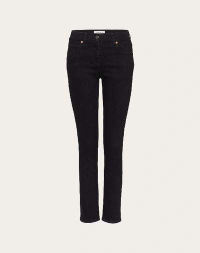 Valentino Embellished Washed Black Denim Jeans In Black/white