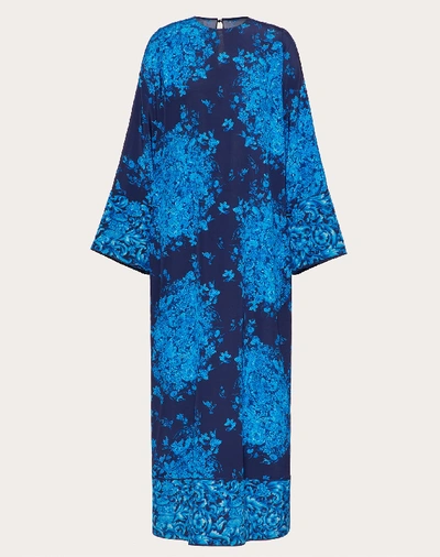 Valentino Printed Crepe De Chine Dress In Navy/blue