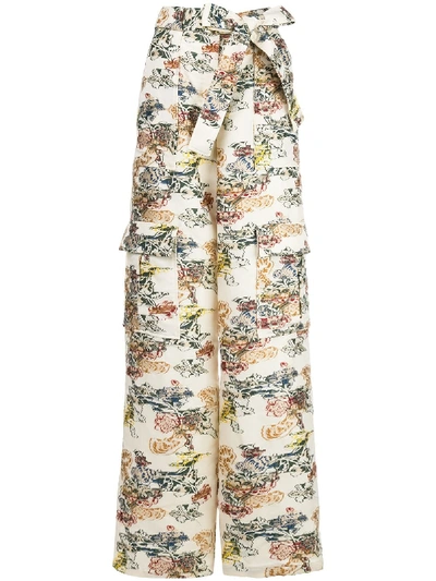 Oscar De La Renta Floral Fil Coupé Cargo Trousers In White