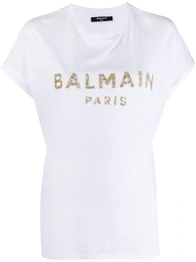 Balmain Beaded-logo T-shirt In White