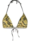Versace Printed Triangle Halterneck Bikini Top In Gold