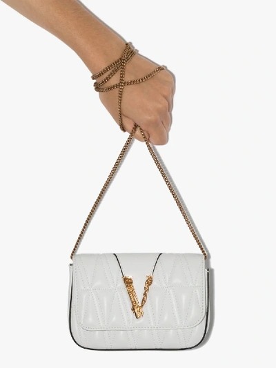 Versace Virtus Leather Mini-bag In Bianco Ottico Oro Tribute