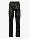 VERSACE BLACK ZIP DETAIL LEATHER TROUSERS,A87088A22662115363101