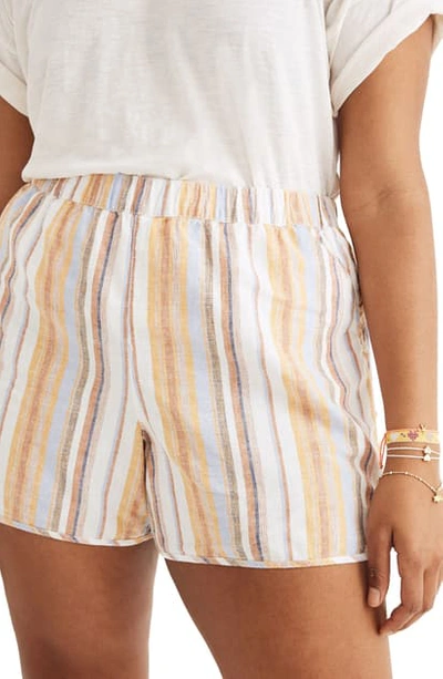 Madewell Rainbow Stripe Linen & Cotton Pull-on Shorts In Broome Stripe Tungsten Glow