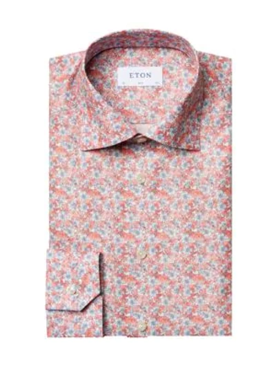 Eton Slim-fit Floral Cotton Shirt In Orange