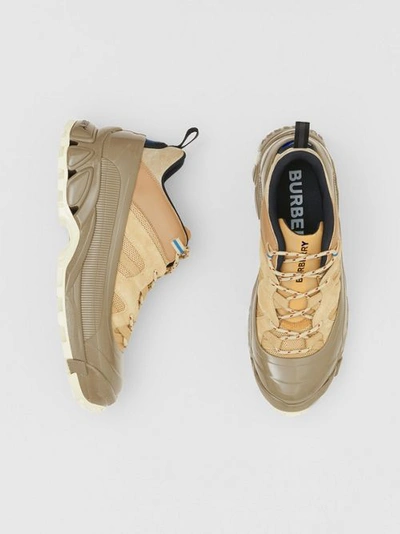Burberry Suede, Mesh And Leather Arthur Sneakers In Beige