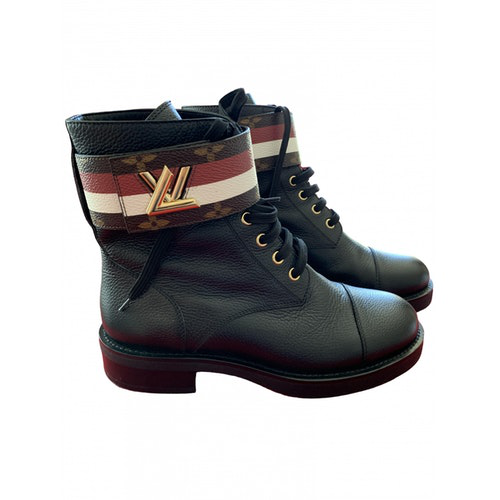 Pre-Owned Louis Vuitton Wonderland Black Leather Ankle Boots | ModeSens