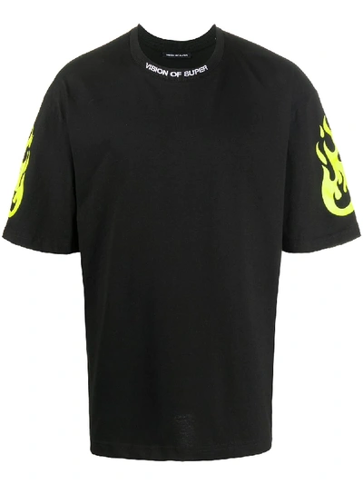 Vision Of Super Yellow Flames T-shirt In Black