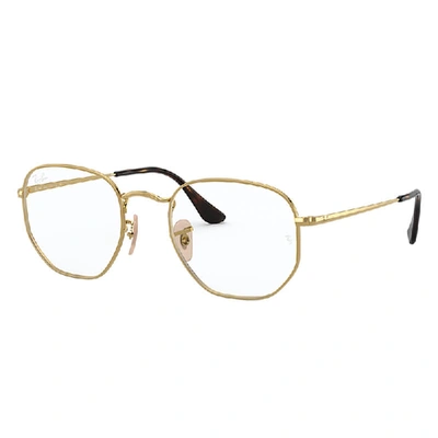 Ray Ban Hexagonal Optics Eyeglasses Gold Frame Clear Lenses 48-21