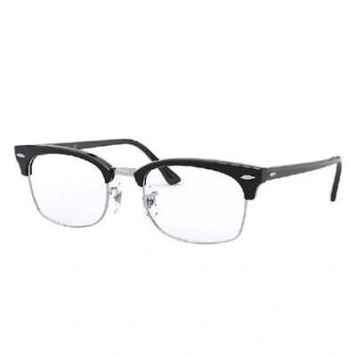 Ray Ban Clubmaster Square Optics Eyeglasses Shiny Black Frame Clear Lenses 52-21