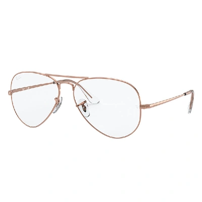 Ray Ban Aviator Optics Eyeglasses Shiny Rose Gold Frame Clear Lenses 58-14