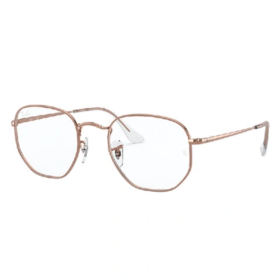 Ray Ban Hexagonal Optics Eyeglasses Shiny Rose Gold Frame Clear Lenses 48-21