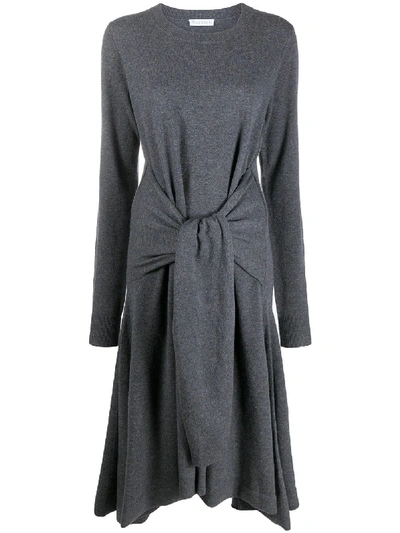 Jw Anderson Tie Front Merino Knitted Dress In Grey