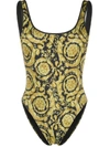 Versace Barocco-print One-piece Swimsuit In Gold