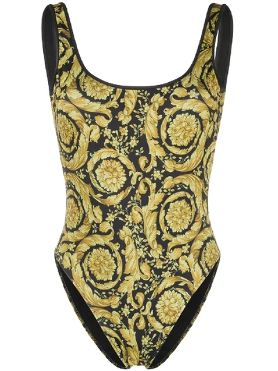 Versace Barocco-print One-piece Swimsuit In Gold Print