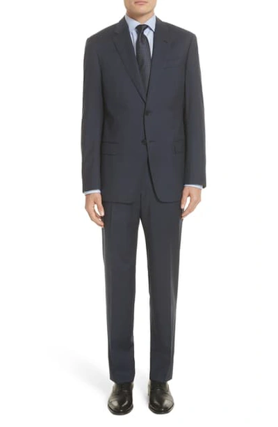 Emporio Armani Trim Fit Sharkskin Wool Suit In Mid Blue