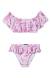 Stella Cove Kids' Off The Shoulder Ruffle Two-piece Swimsuit In Pink Flamingo