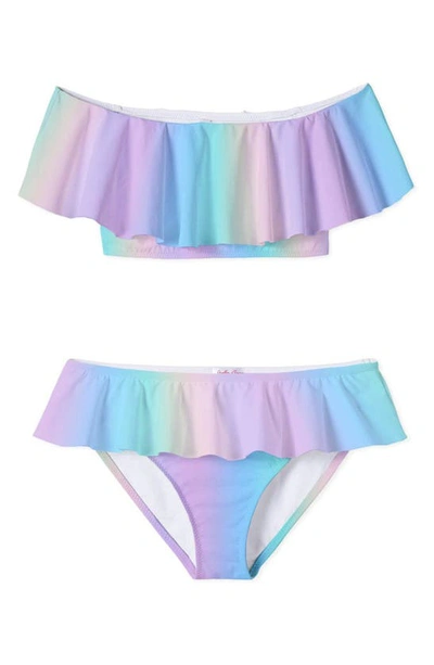 Stella Cove Kids' Girl's Rainbow Pastel Ruffle Two-piece Bikini Set In Multi