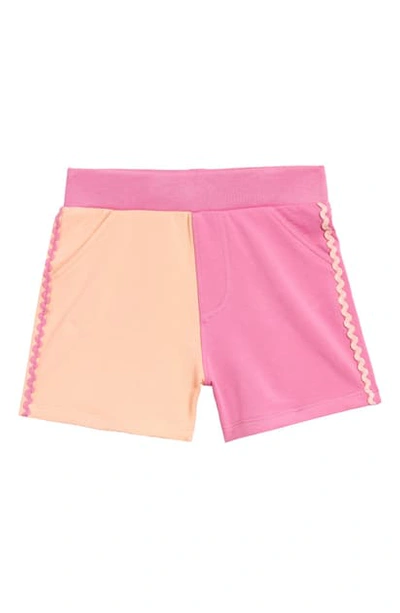 Art & Eden Kids' Waverly Colorblock Washed Shorts In Peach Enzyme Wash
